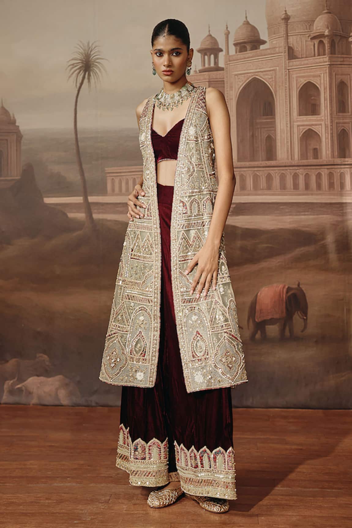 Sabe Zohra Embroidered Jacket Palazzo Set 