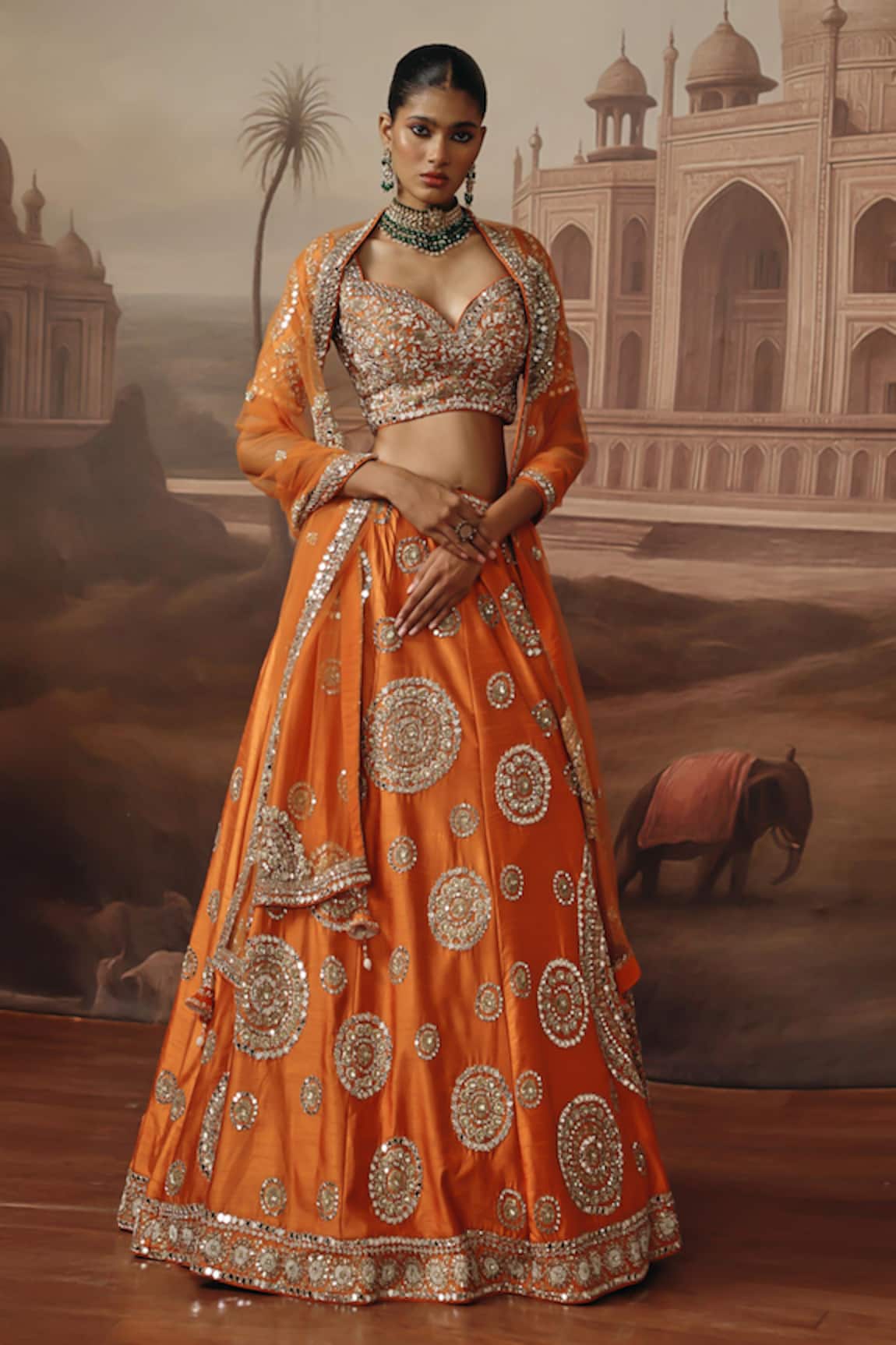 Sabe Kesar Embroidered Motif Lehenga Set 