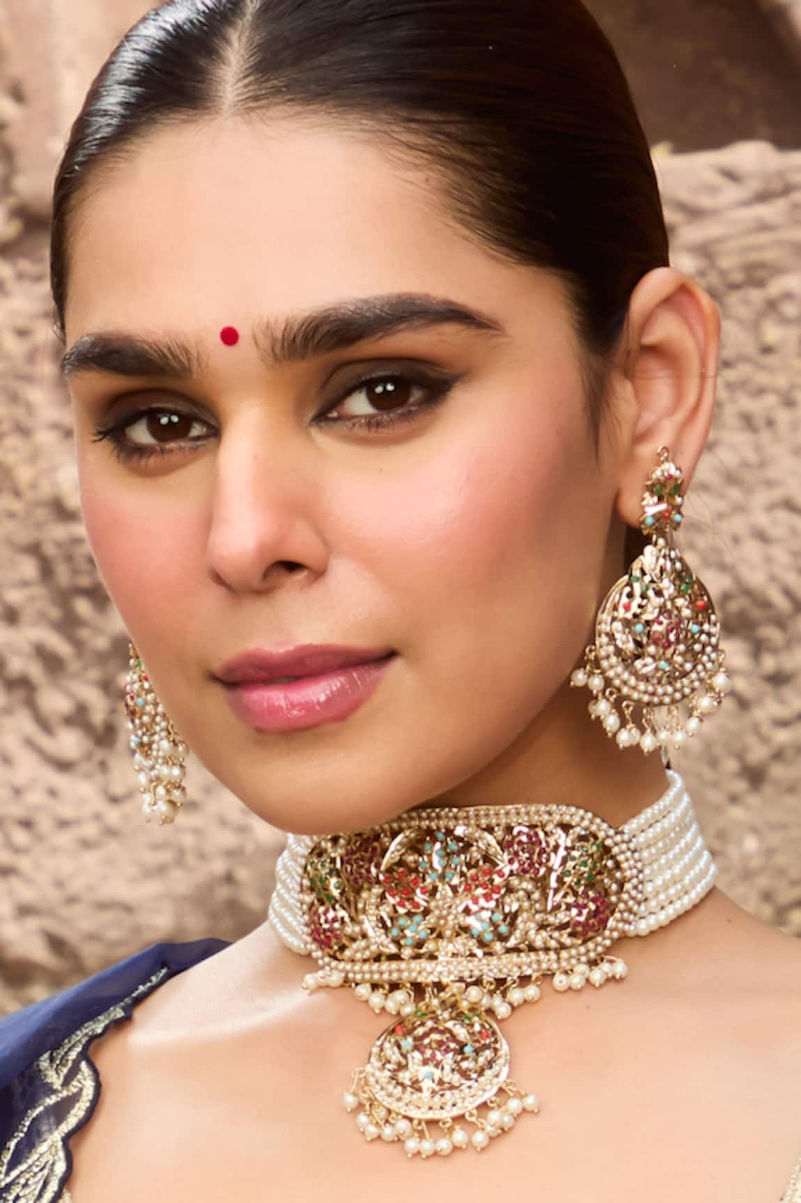 Queens Jewels Bridal Navratan Jadau Neckhugging Choker Set 