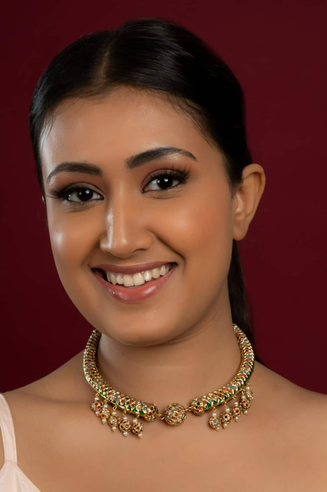 Queens Jewels Vibrant Jadau Sonamoti Hasli Choker Necklace 