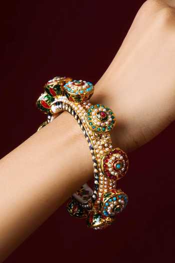 Queens Jewels Navratan Multi-Colored Jadau Openable Bangle 