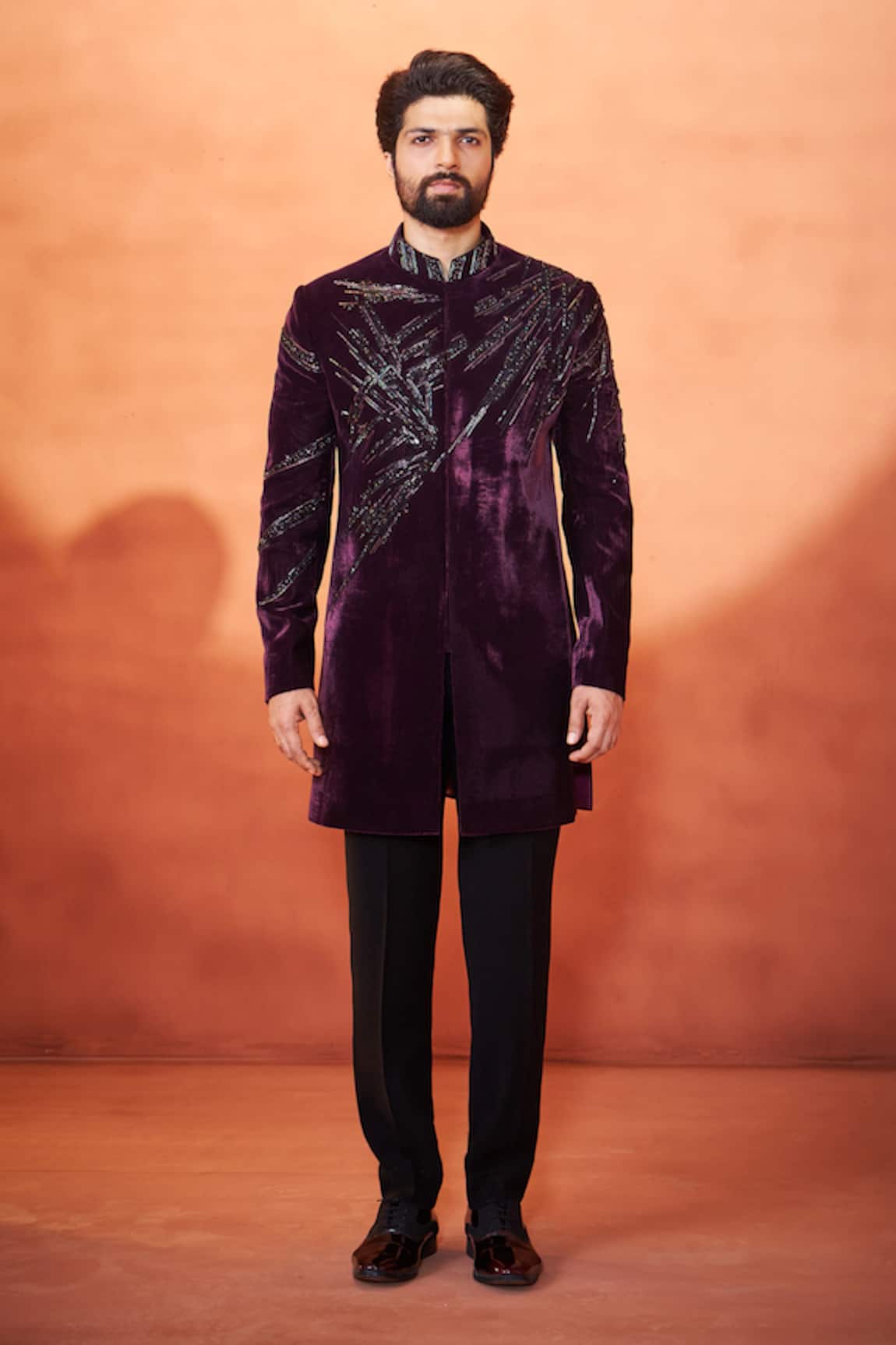 Millionaire Handcrafted Stone Work Sherwani Set