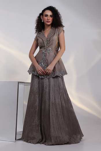 Smriti By Anju Agarwal Celeste Grace Peplum Jacket & Pleated Skirt Set