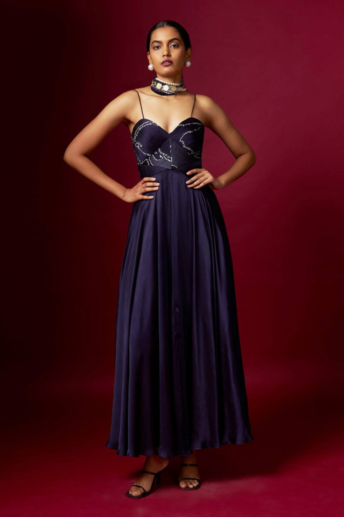 Vedika M Blue Abstract Print Strap Dress 