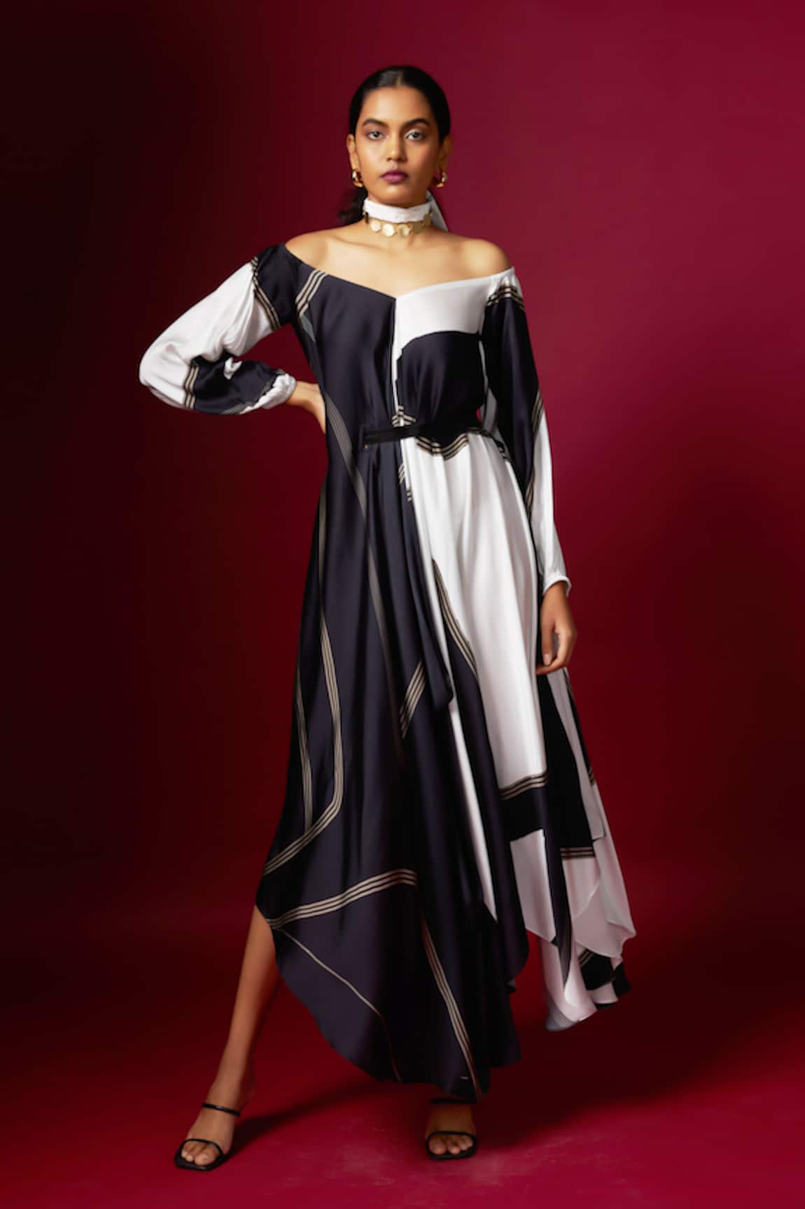 Vedika M Abstract Print Wide Neck Draped Dress 