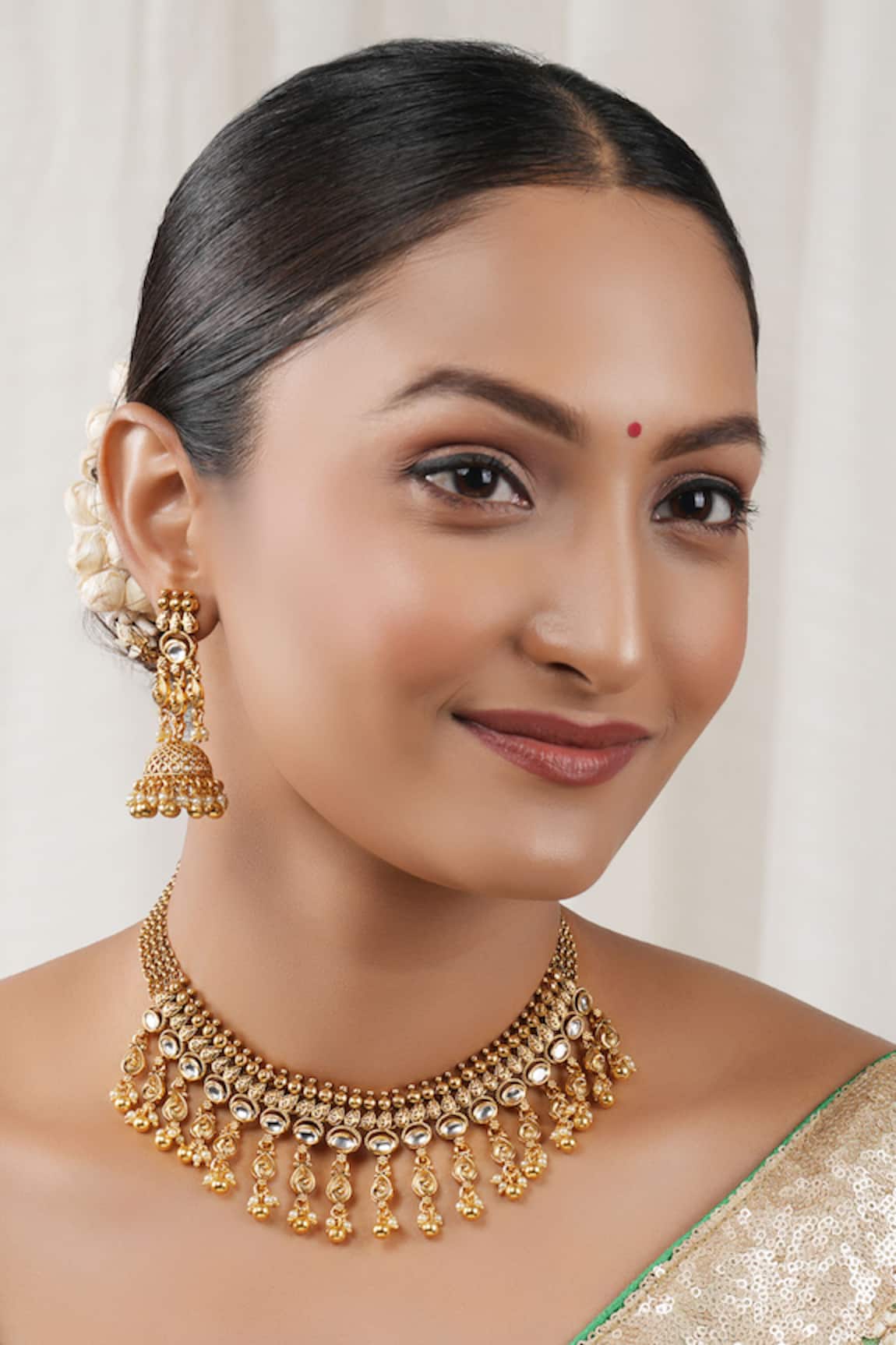 SMARS JEWELRY Kundan Antique Layered Choker Necklace Set 