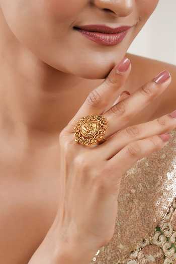 Smars Jewelry Maa Lakshmi Carved Antique Temple Ring 