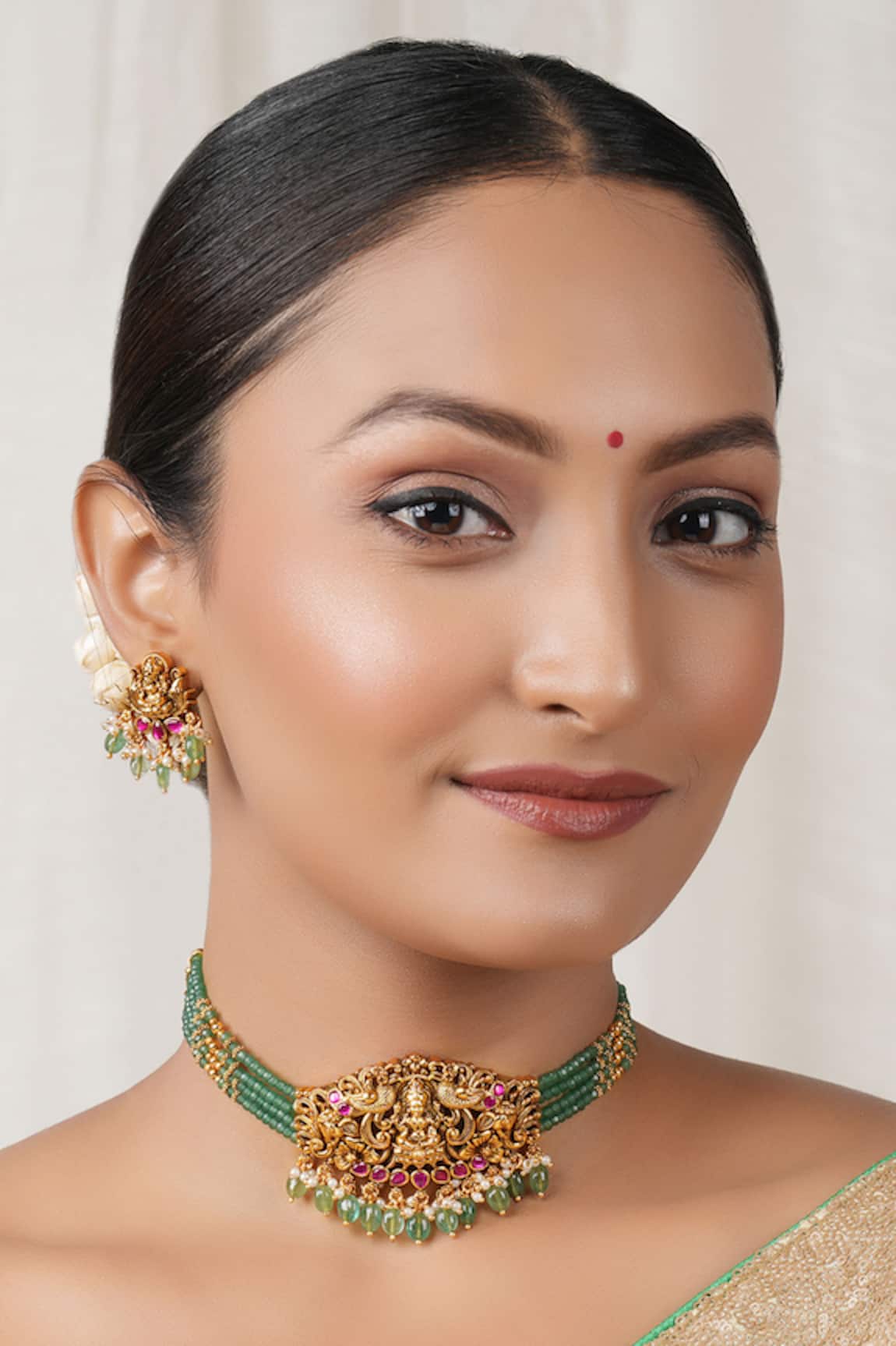 SMARS JEWELRY Maa Lakshmi Carved Antique Choker Set 