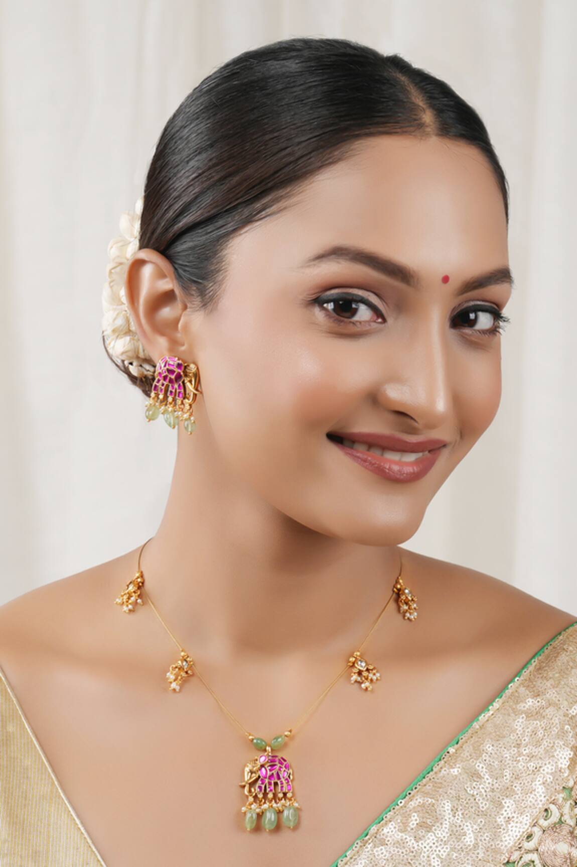 SMARS JEWELRY Stone Embellished Elephant Pendant Necklace Set 