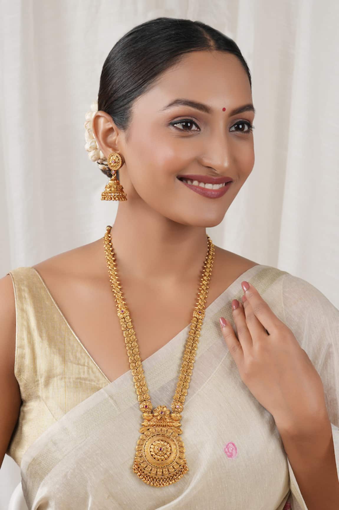 SMARS JEWELRY Antique Floral Carved Long Pendant Necklace Set 