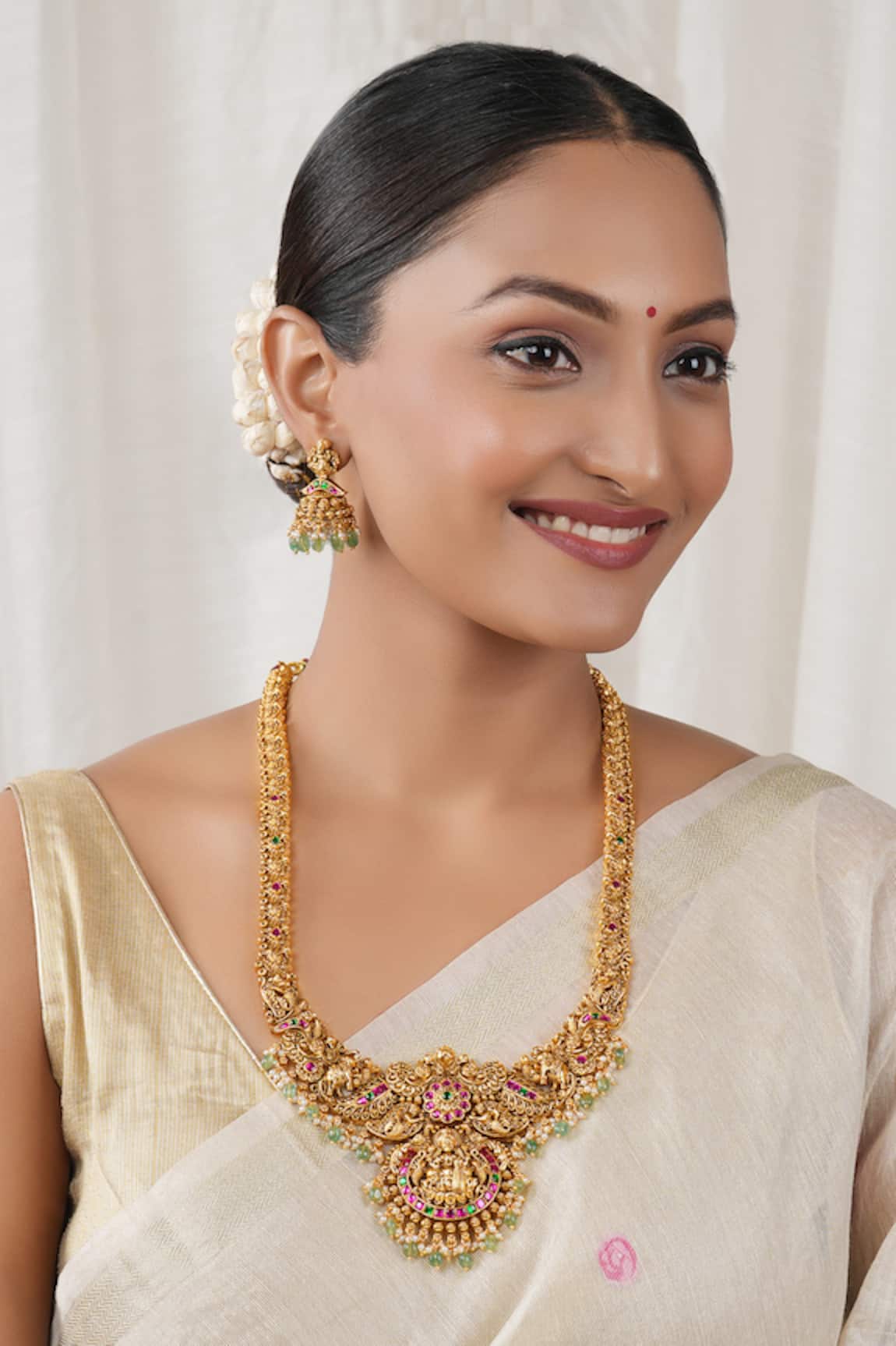 SMARS JEWELRY Maa Lakshmi Carved Antique Temple Necklace Set 