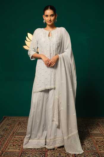 Niloufer By Aasif Ally Floral Butti Embroidered Kurta Sharara Set