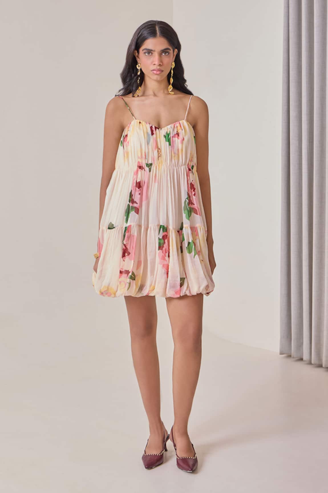 Needleten Floral Print Tiered Bubble Dress