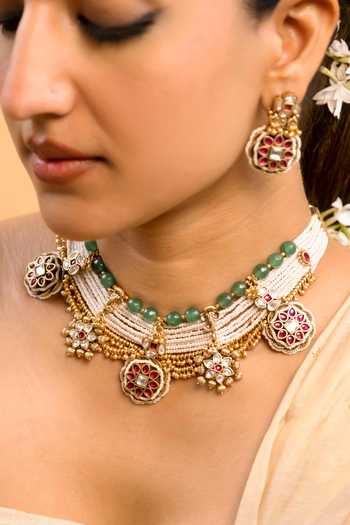 Saga Jewels Embellished Temple Carved Choker Set