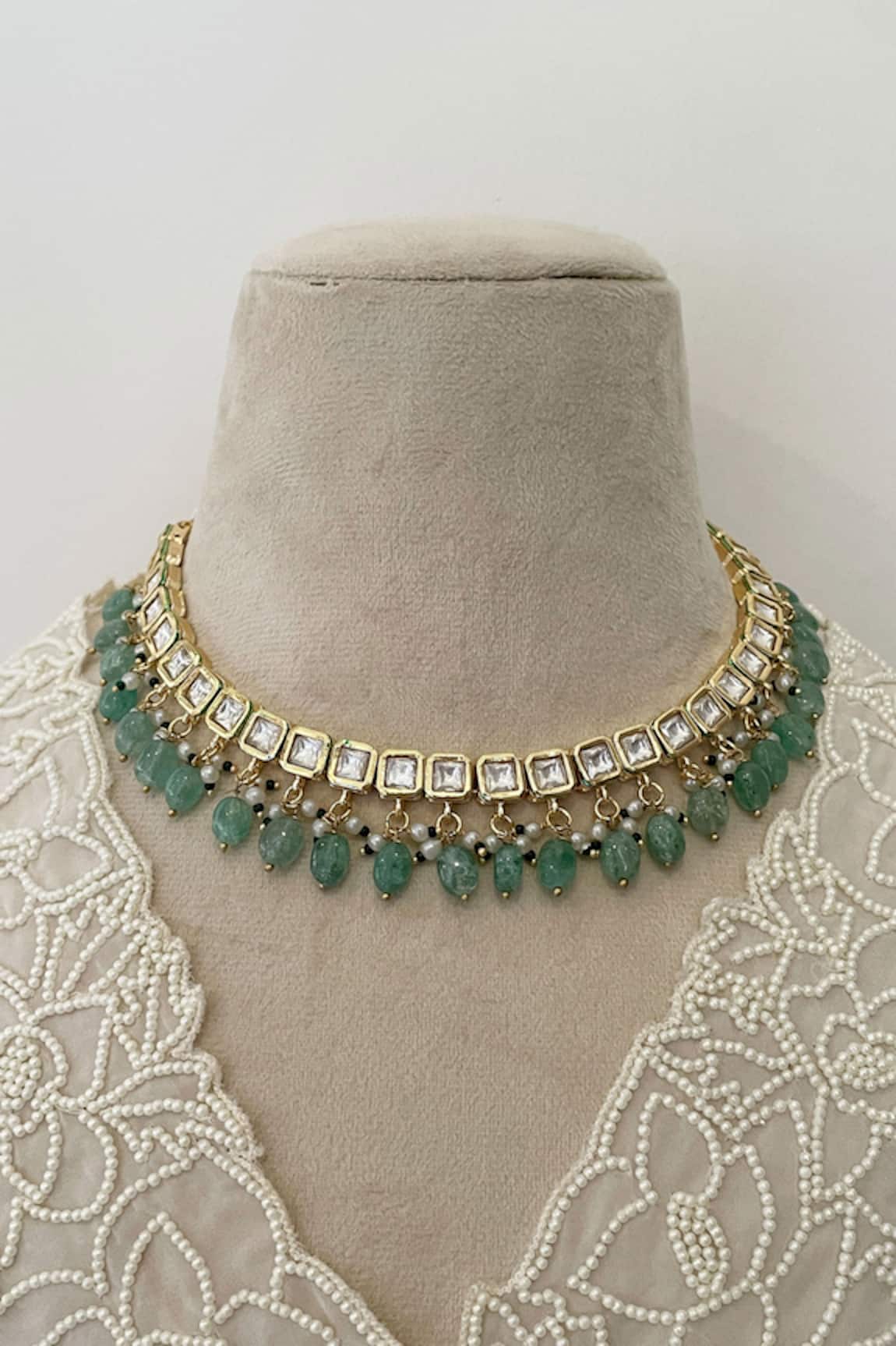 Saga Jewels Geometric Kundan Embellished Choker Set 