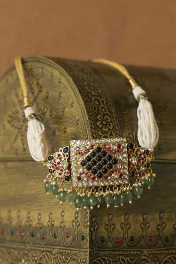 Saga Jewels Polki & Pearl Embellished Necklace Set 