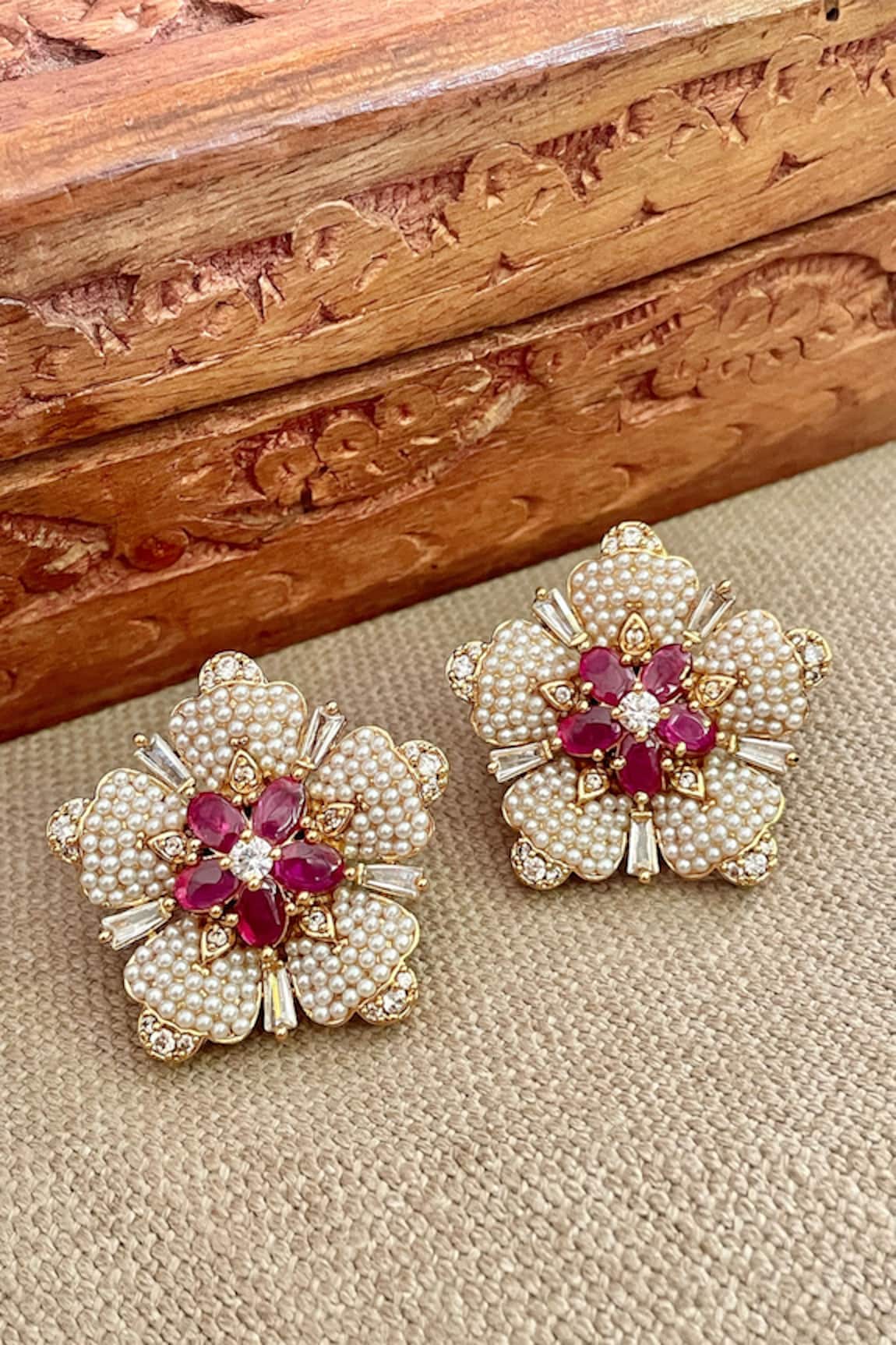 Saga Jewels Embellished Floral Stud Earrings 