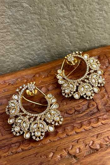 Saga Jewels Polki Embellished Hoop Earrings 