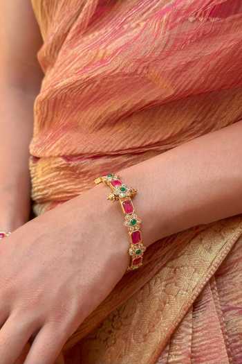 Saga Jewels Stone & Floral Motif Pair of Bangles 