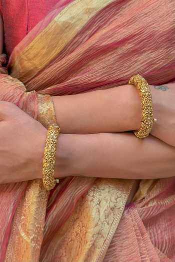 Saga Jewels Carved Temple Bangles - Set of 2 