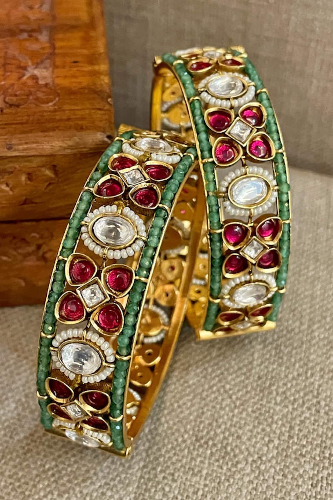 Saga Jewels Bead Accent Pair of Bangles 