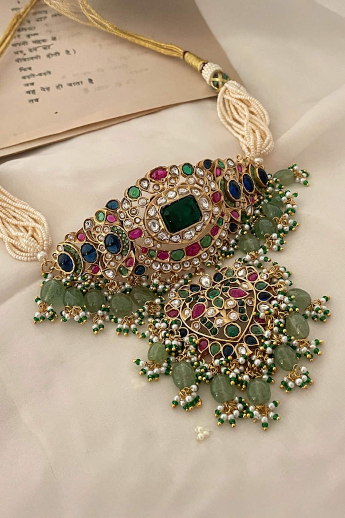 Saga Jewels Pearl & Polki Embellished Necklace Set 