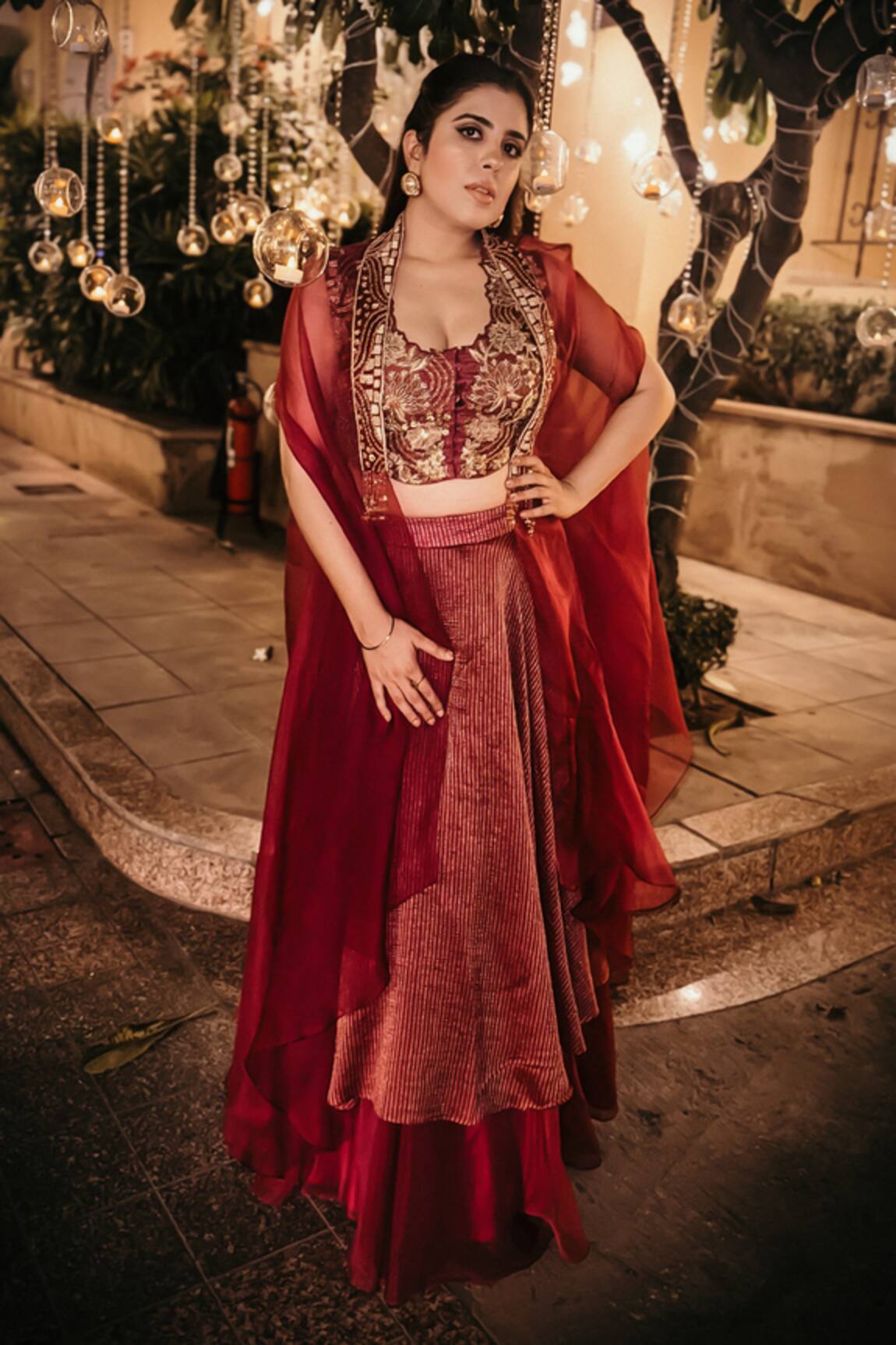 Shreeka Phoenix Bird Embroidered Cape Skirt Set 