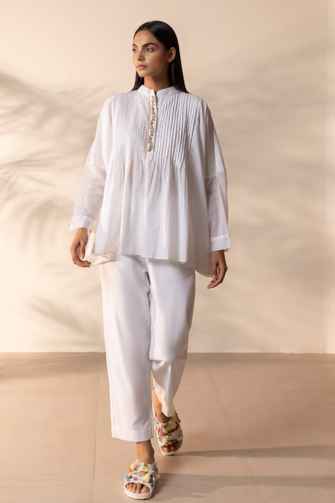 OurDve Drizzle Pintucked Shirt & Pant Set 