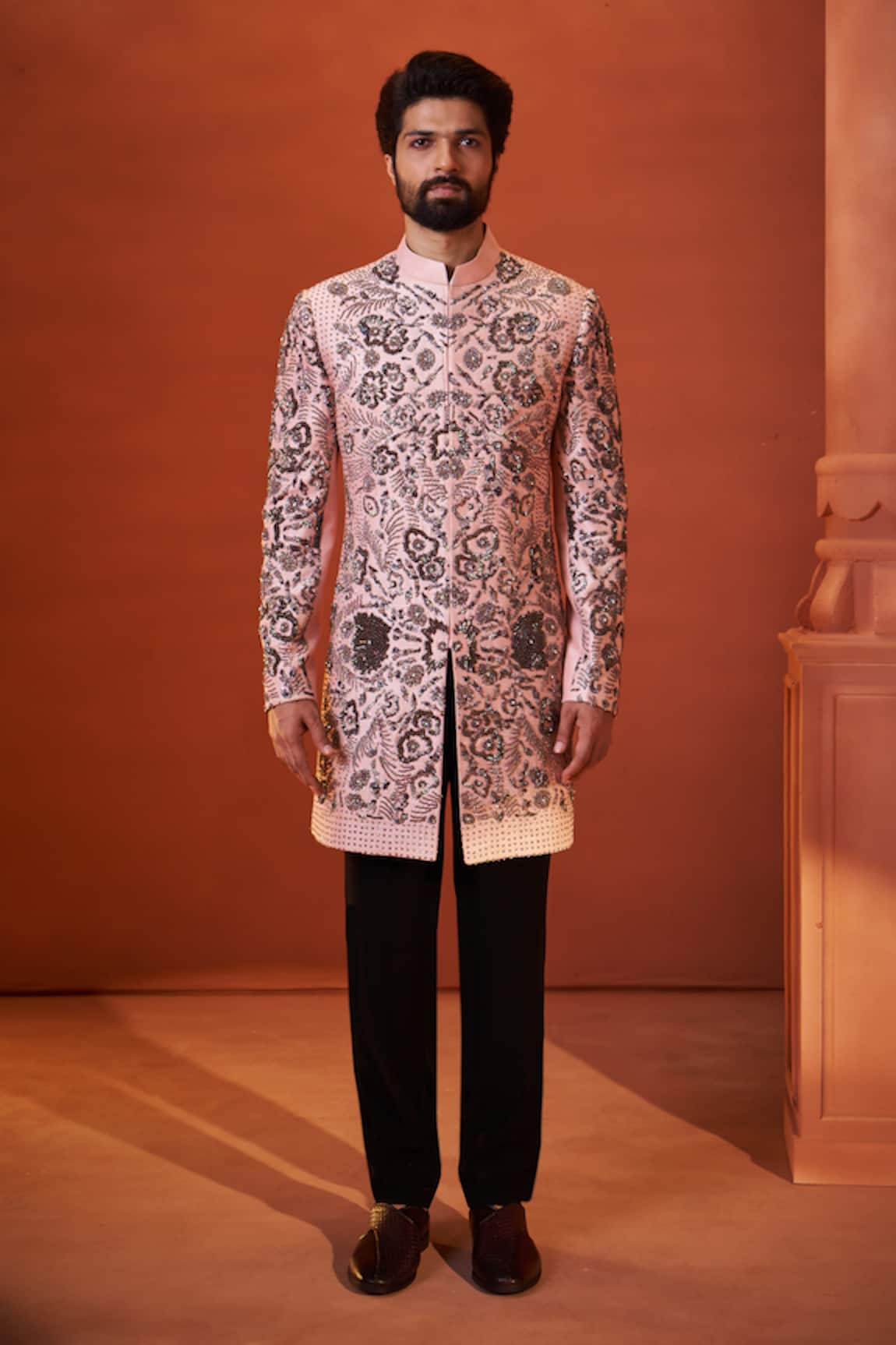 Millionaire Oxidized Stone Embroidered Sherwani Set