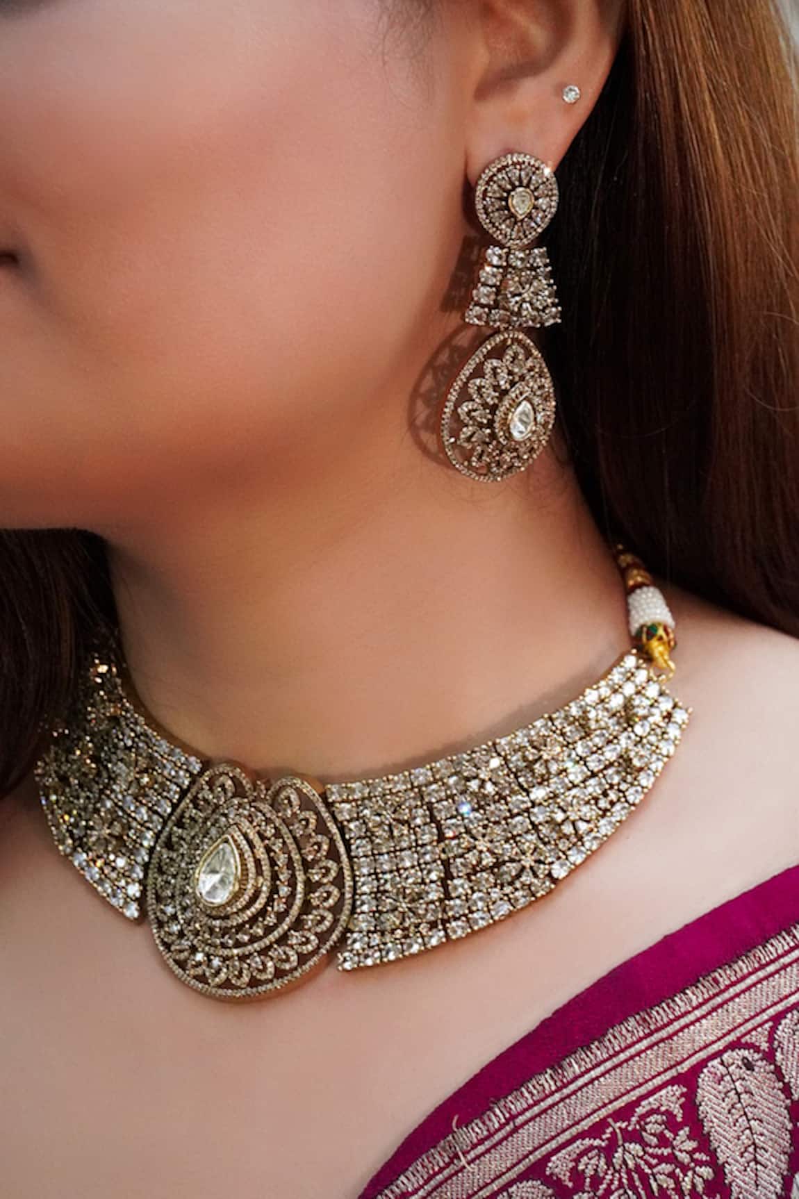 Prestones Zircon Stone Embellished Necklace Set 