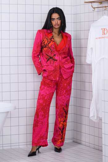 The Dramebaaz CO Crimson Affair Patchwork Blazer & Pant Co-ord Set 