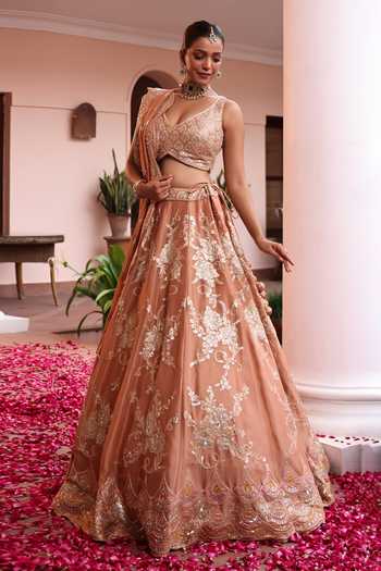 Meenagurnam Floral Pattern Tissue Lehenga Set 