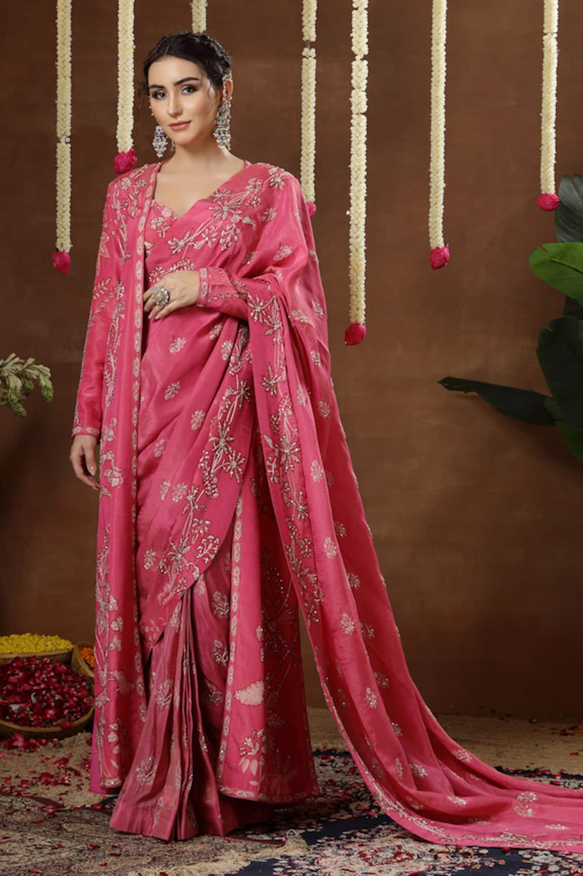 Miku Kumar Vionna Embroidered Pre-Draped Saree Set With Jacket 