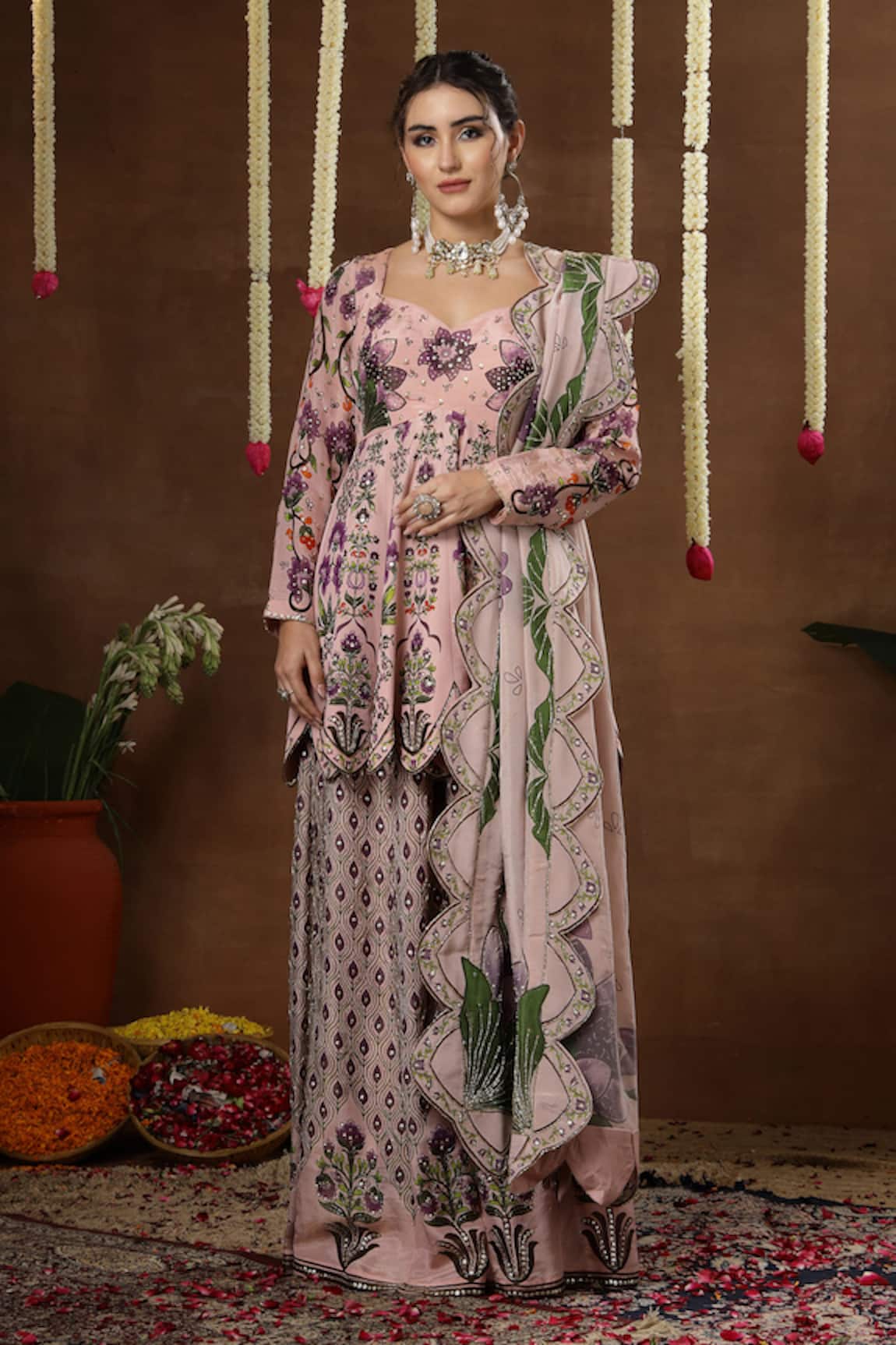 Miku Kumar Orah Printed Peplum Kurta Sharara Set 