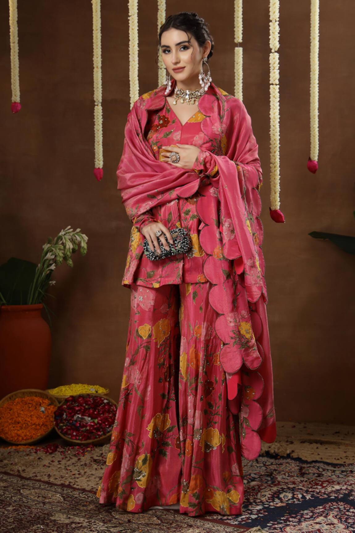 Miku Kumar Tulia Floral Print Peplum Kurta Sharara Set 