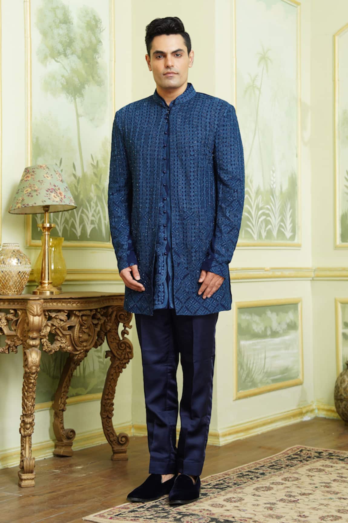 Millionaire Thread Work Tiki Bandhgala Set 