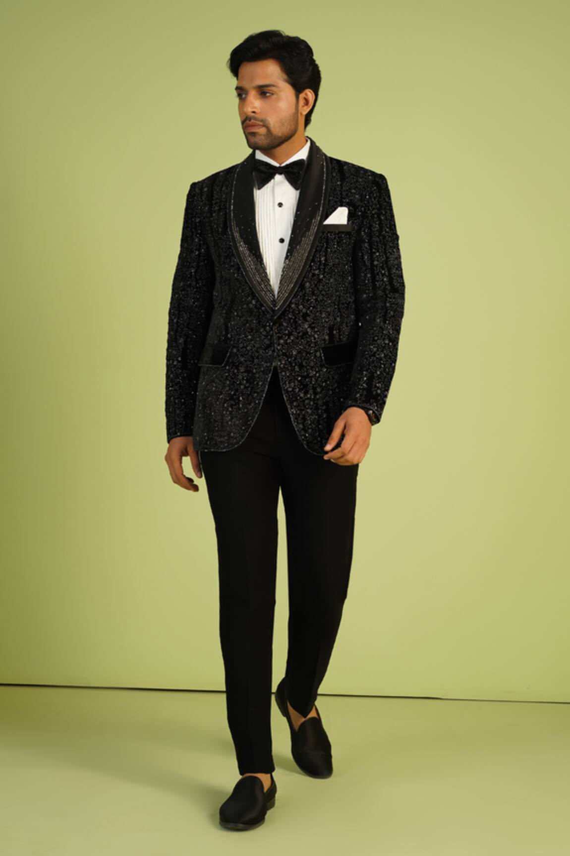 Millionaire Pearl Work Velvet Suit & Trouser Set 