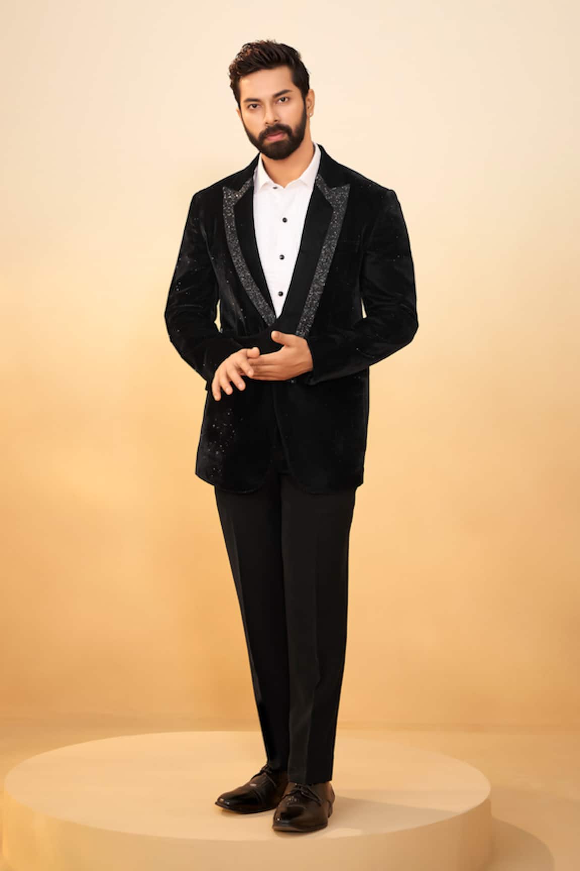 Millionaire Velvet Zari Embroidered Suit & Trouser Set 