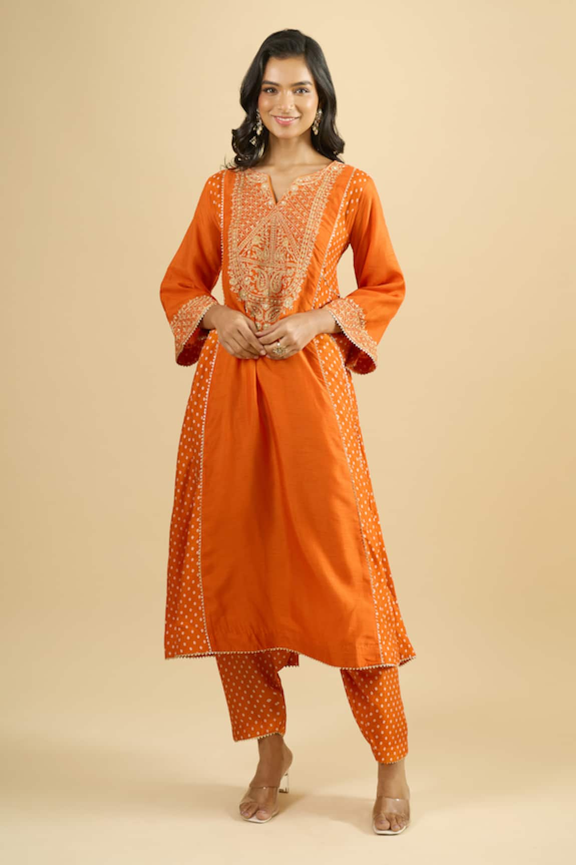 Sheetal Batra Orange Embroidered Kurta & Salwar Set 