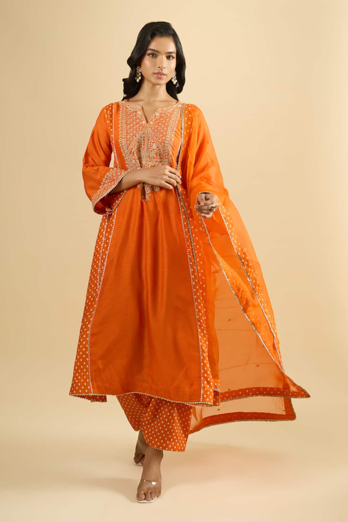 Sheetal Batra Orange Embroidered Kurta Salwar Set 