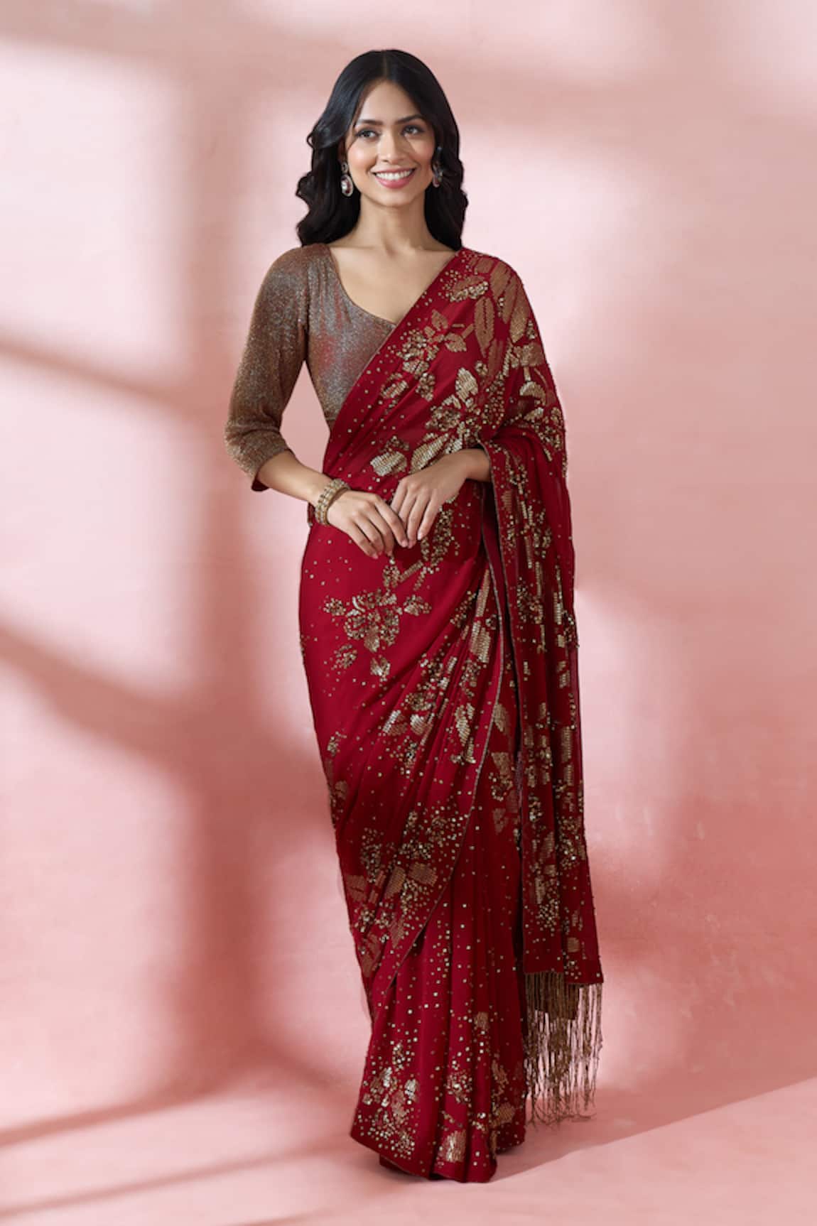 Nakul Sen Sequin Embroidered Saree With Blouse 