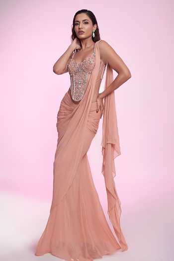 Anshika Tak Label Embellished Corset With Pre-Draped Saree 