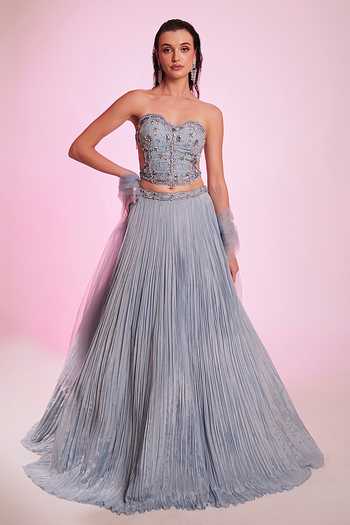 Anshika Tak Label Embellished Corset Blouse Lehenga Set 