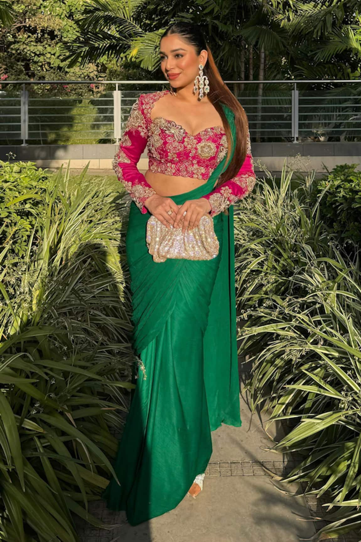 Anu Pellakuru Pre-Draped Saree With Pearl Embroidered Blouse 