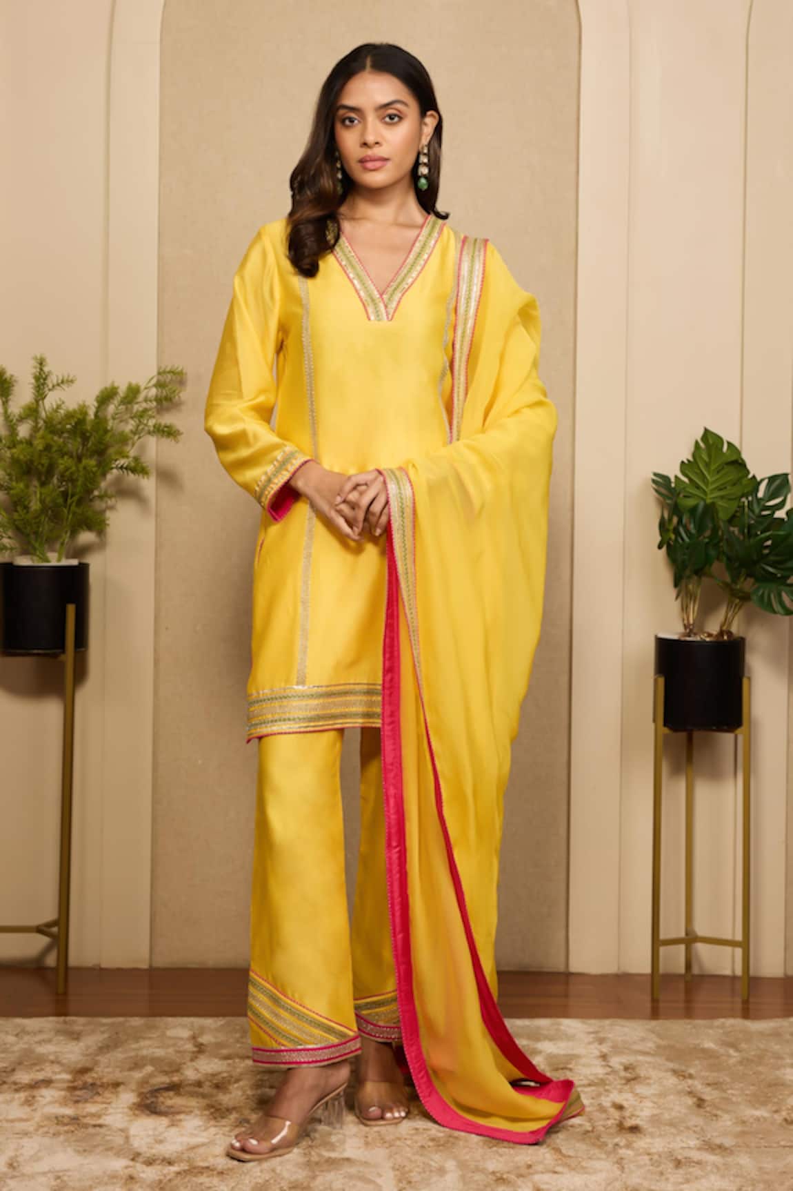 Neha Mehra Chanderi Hand Embroidered Kurta Set