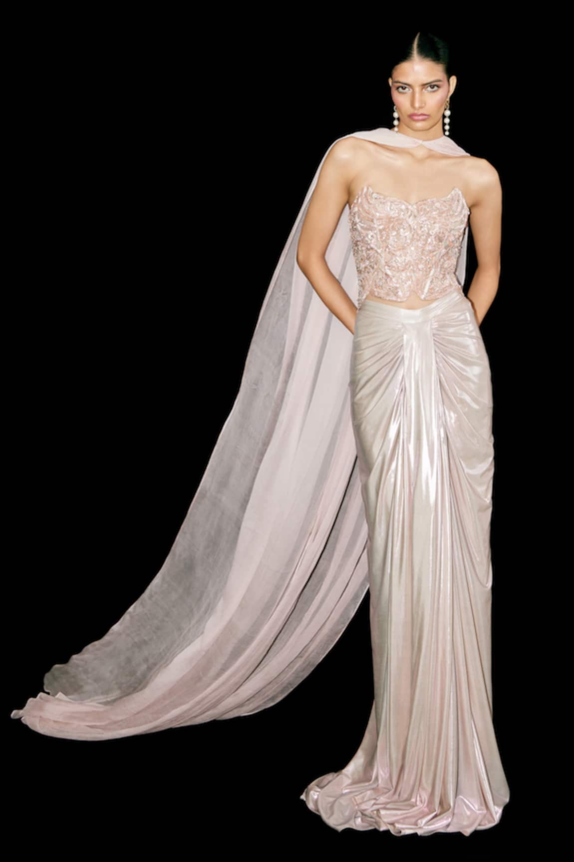 Tisharth by Shivani Embroidered Corset & Draped Skirt Set 