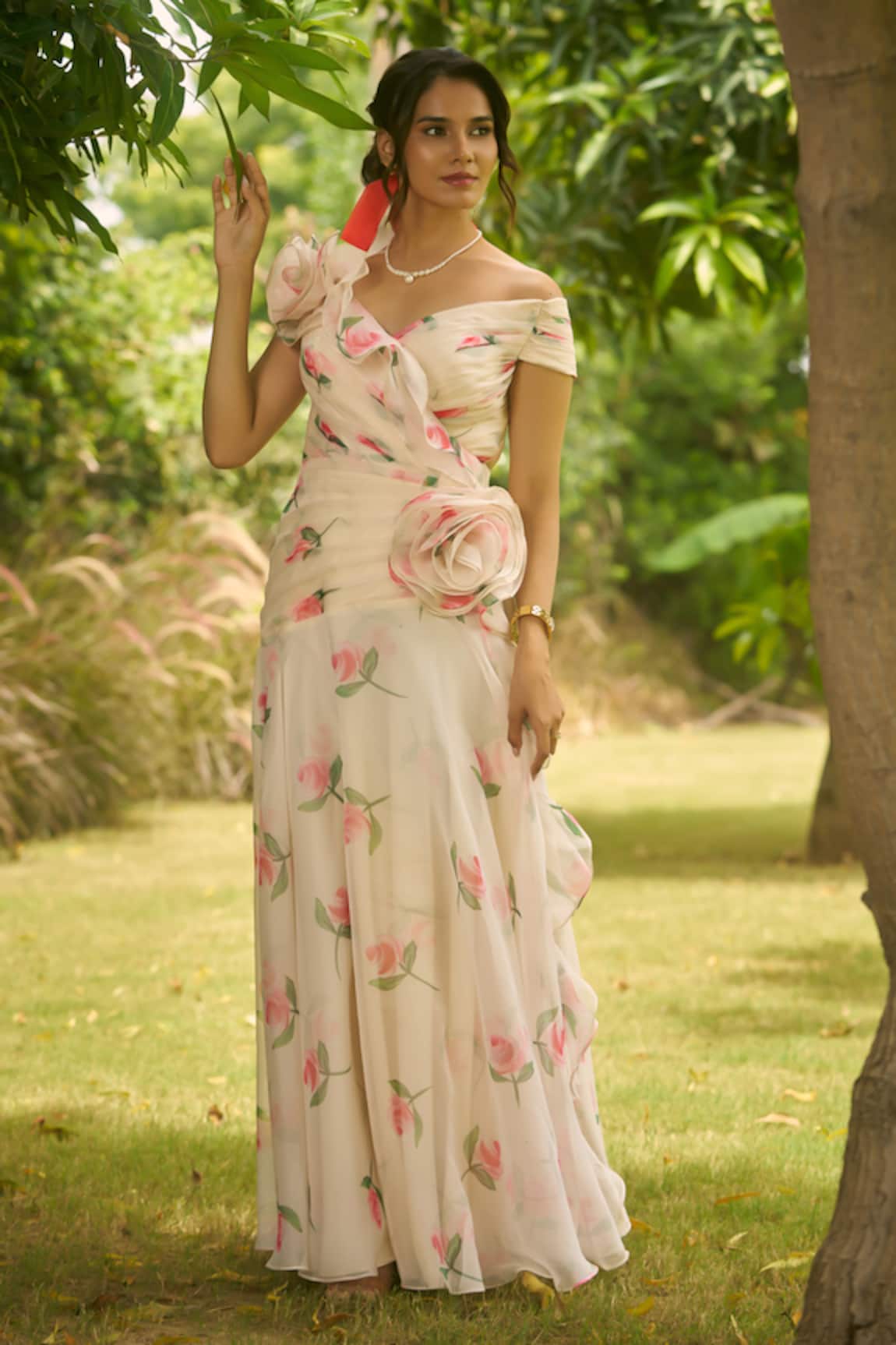 AMRIN KHAN White Floral One Piece Dress 