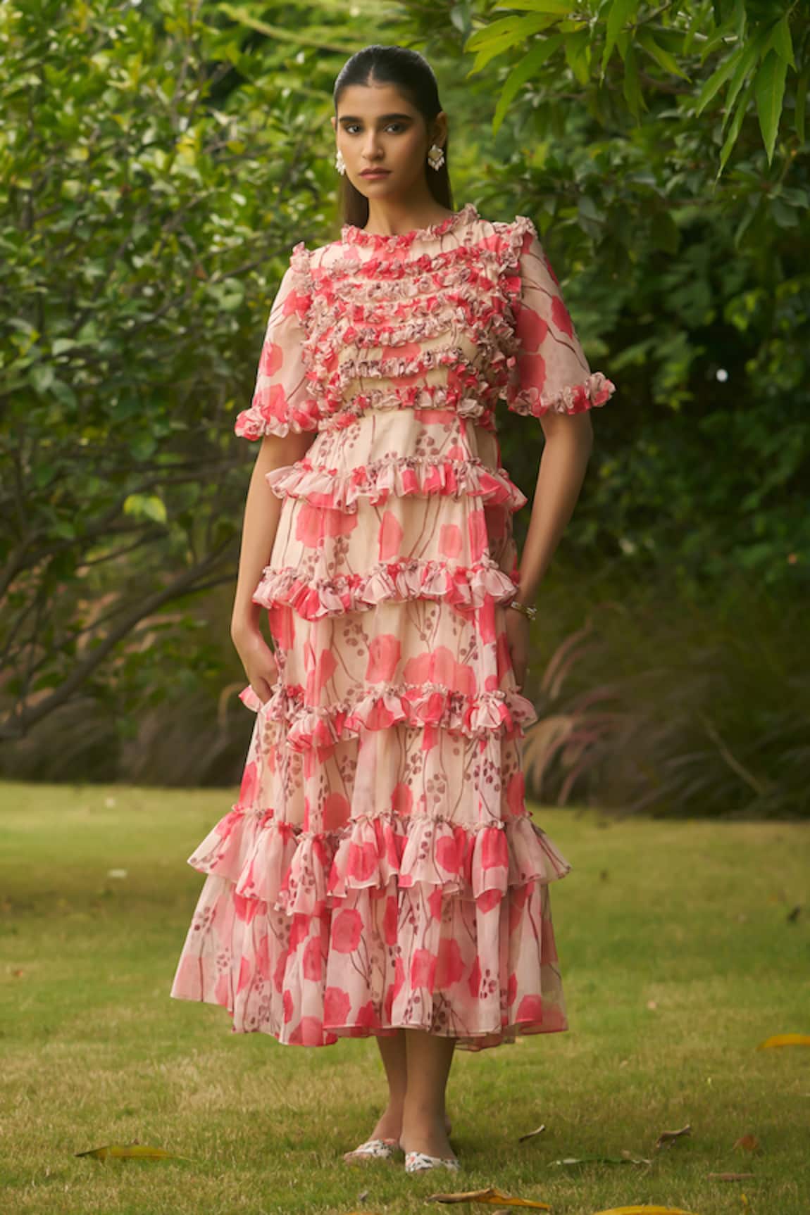 AMRIN KHAN Cream Floral One Piece Dress 