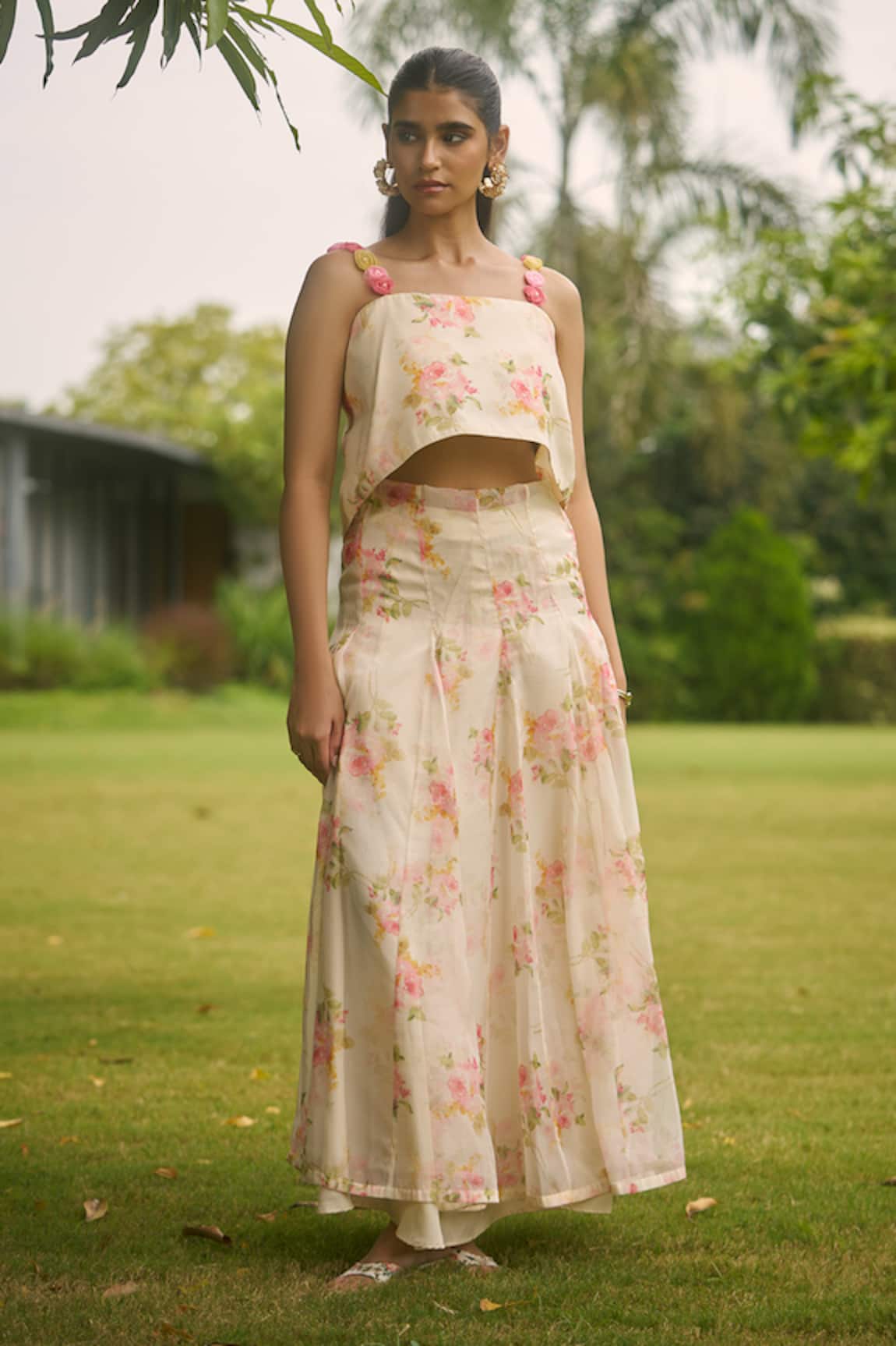 AMRIN KHAN Floral Print Top With Panelled Skirt 