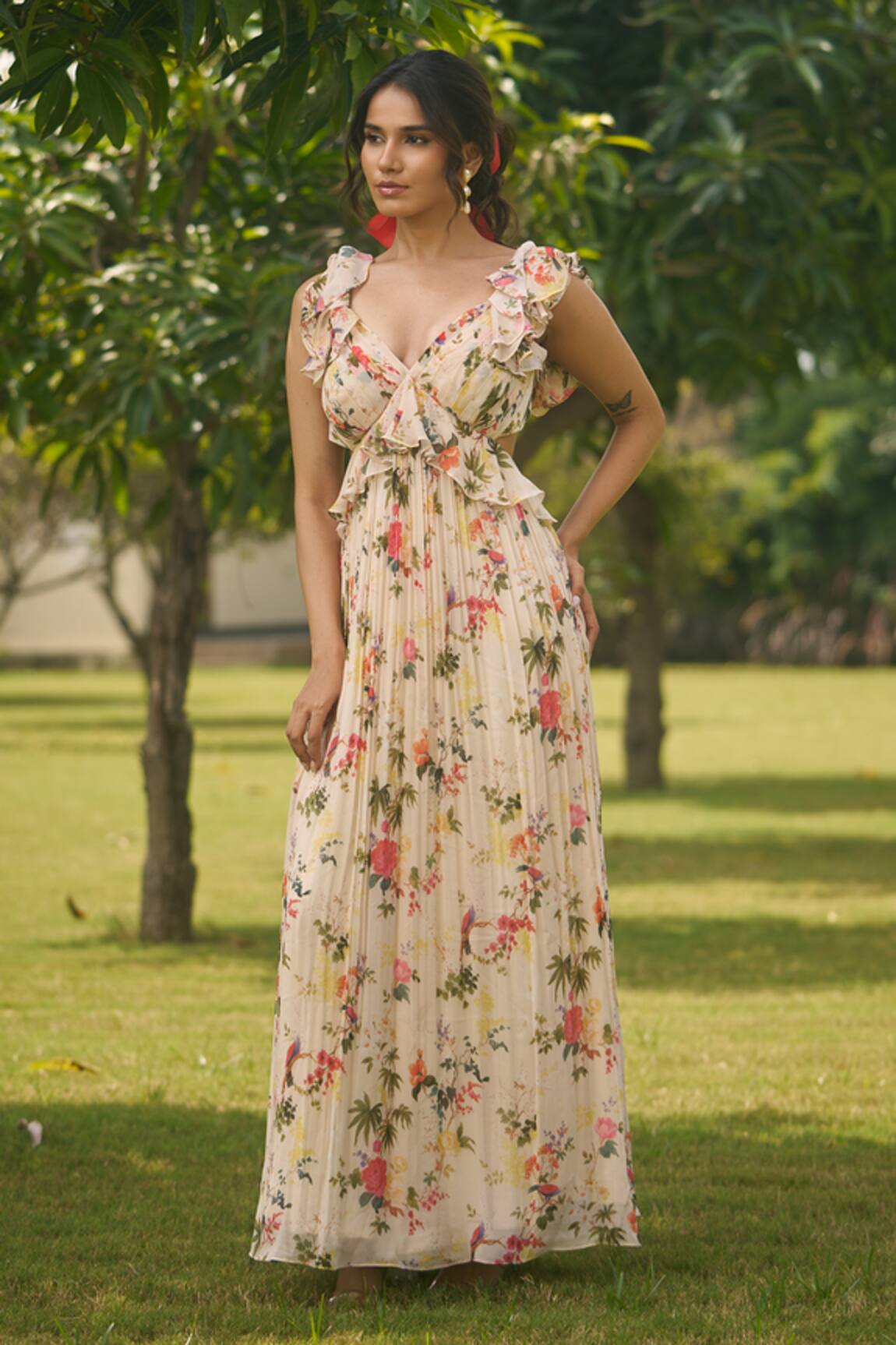 AMRIN KHAN Cream Floral One Pice Dress 